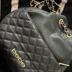 Bebe Black Quilted Shoulder Bag with Gold Chain